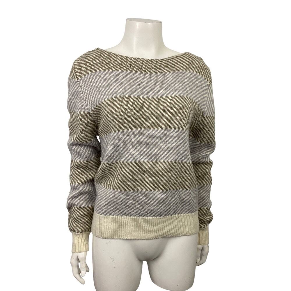 Vintage Izod Stripe Sweater Boatneck Pullover Preppy Fall Fashion S/M -